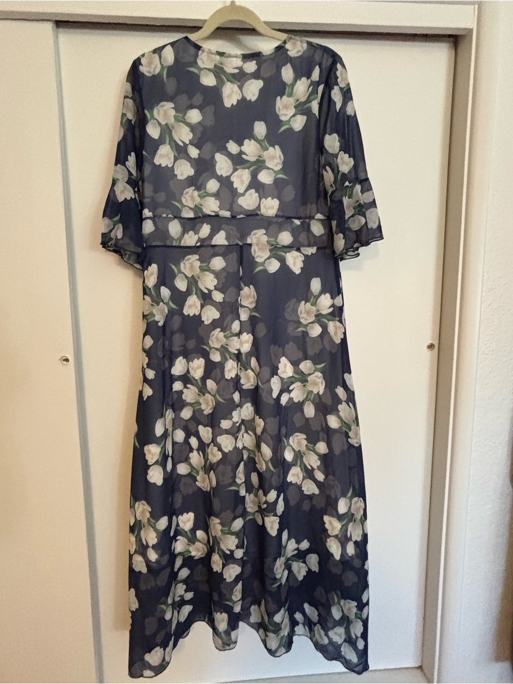 Floral Navy V-Neck Midi Dress - Picture 3 of 6